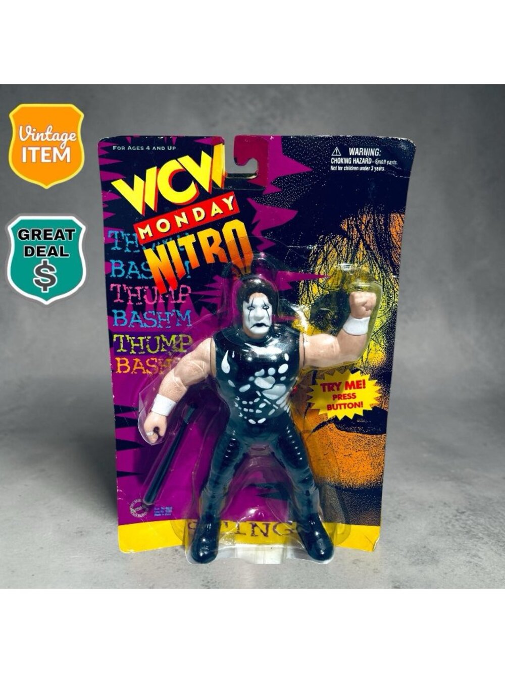 World Championship Wrestling WCW Monday Nitro Bash’m Thump Sting Figure 1997.
